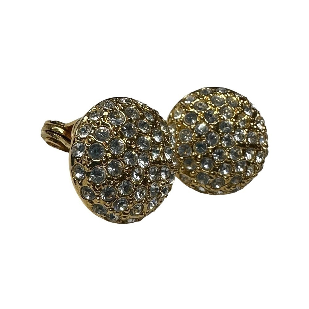 VIntage Pave CZ Gold Tone Round Clip On Earrings